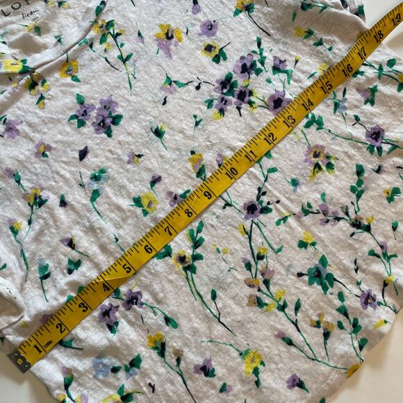 LOFT Floral Linen Flutter Wedge Tee Womens Medium White Multicolor Casual Top - Picture 9 of 10